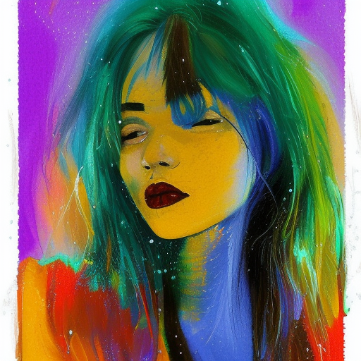 Colorful beautiful woman: a woman 18-years old, messy hair, oil painting, nice perfect face with soft skinice perfect face, blue yellow colors, light purple and violet additions, light red additions, intricate detail, splash screen, 8k resolution, masterpiece, cute face,artstation digital painting smooth veryBlack ink flow: 8k resolution photorealistic masterpiece: intricately detailed fluid gouache painting: by Jean Baptiste Mongue: calligraphy: acrylic: watercolor art, professional photography, natural lighting, volumetric lighting maximalist photoillustration: by marton bobzert:, complex, elegant, expansive, fantastical