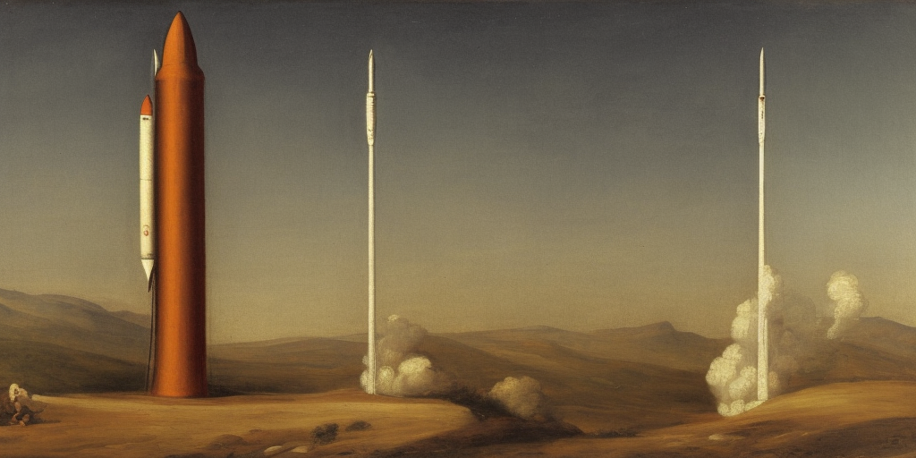 a classicism painting of A rocket and a phallus