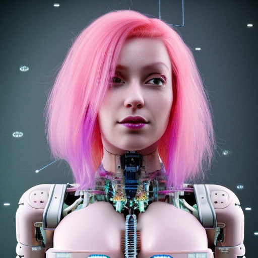 portrait of a beautiful woman with pink hair as a cyberpunk cyborg half robot, revealing wires and electronics, circuit boards, wire management, sci - fi, missing panels, intricate abstract upper body intricate artwork, concept art, octane render, deviantart, cinematic, key art, hyperrealism, iridescent accents, portrait photograph, nikon 3 5 mm, photograph by greg rutkowski