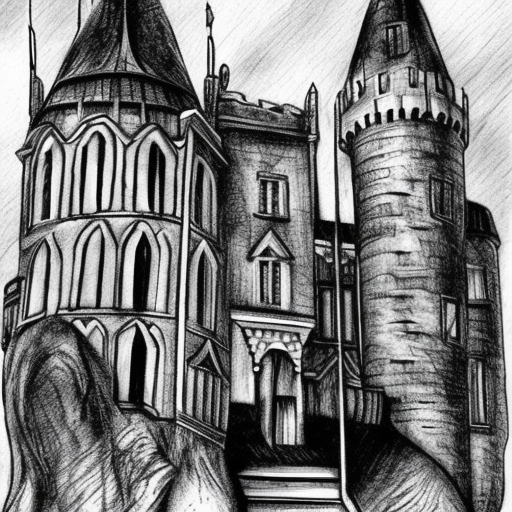 Castle black and white pencil illustration Dark fantasy Aesthetic