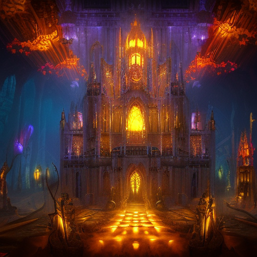 dark fantasy underground kingdom, glowing lights, hyperrealistic, 4k hd