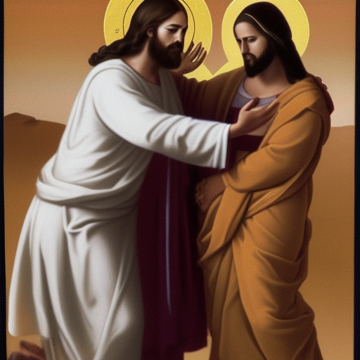 Jesus blessing woman with dark brown hair