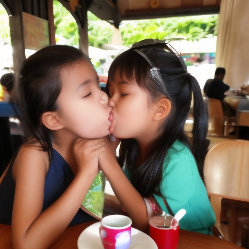 two niece malay girl kissing at Cafe 