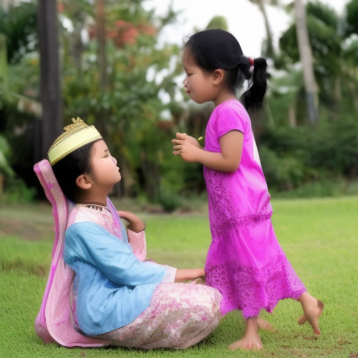two Little melayu girl kissing in air lecha