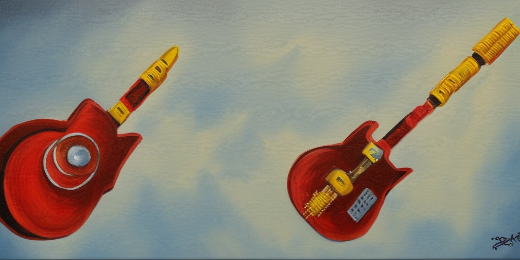 a painting of a Rocket-Guitar-Microphone-Transformer