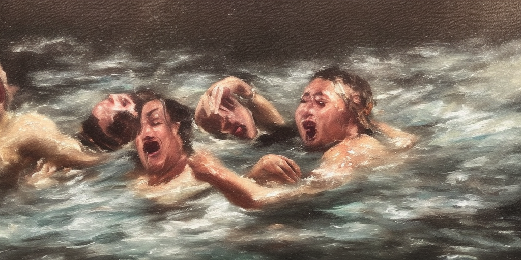 a oil painting of drowning people