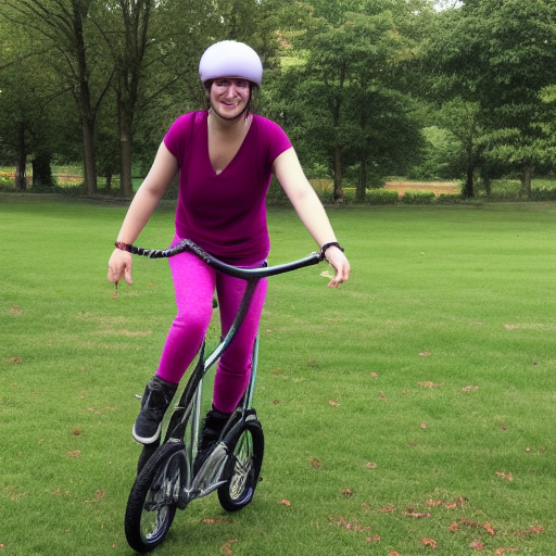 a person with green and pink hair on a unicycle
