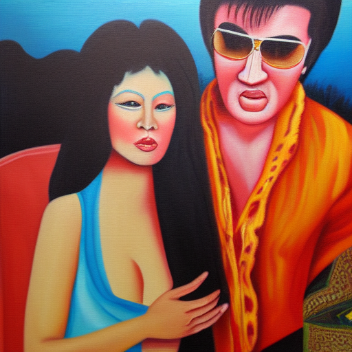malaysian elvis and white hippie woman oil painting on canvas