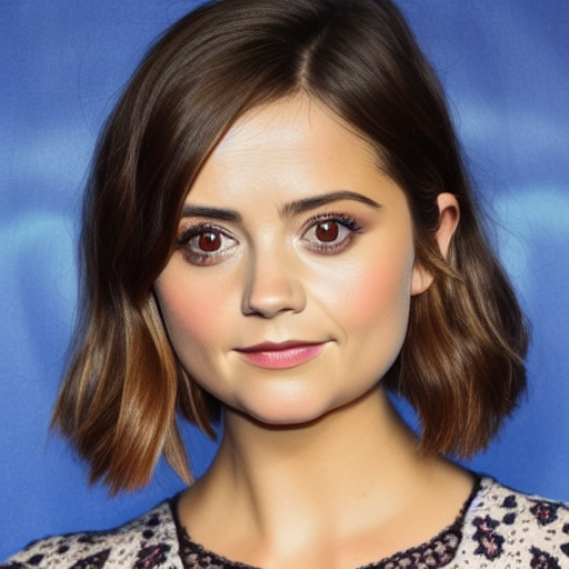 Jenna Coleman, perfect skin, perfect face, gorgeous, symmetrical face, symmetrical body, flowing hair, realistic, photorealistic, dimple, big eyes, retrousse nose