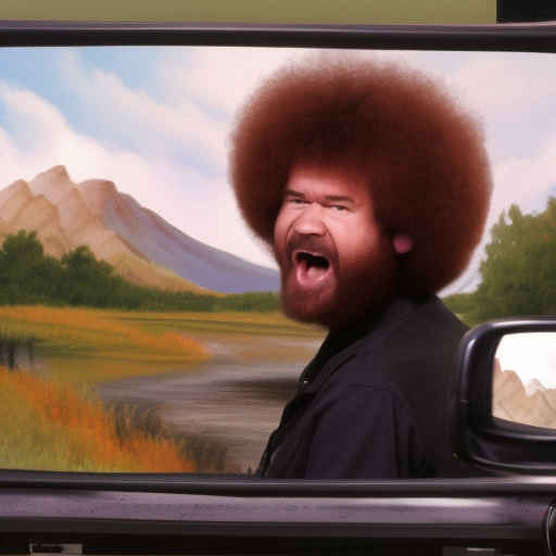 view bob ross screaming in rear view mirror