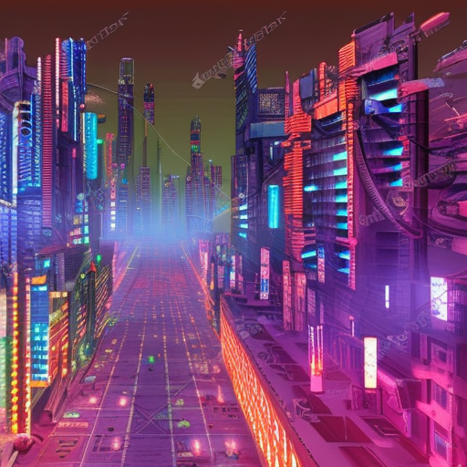 realistic cyberpunk neon city full of people 3d