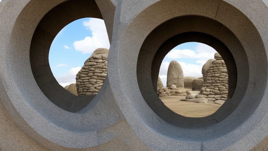 stargate made of stone that form a circle, cinematic view, epic sky + highly detailed