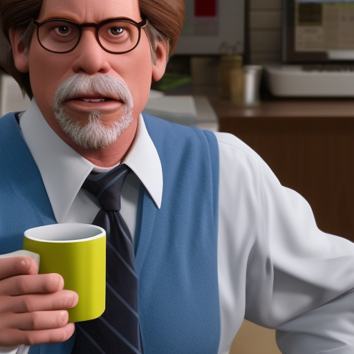 Actor Gary Cole dressed as Bill Lumbergh of office space holding a coffee cup as a pixar disney character from up ( 2 0 0 9 ), unreal engine, octane render, 3 d render, photorealistic