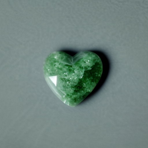 Green aventurine crystal on the floor, heart shaped