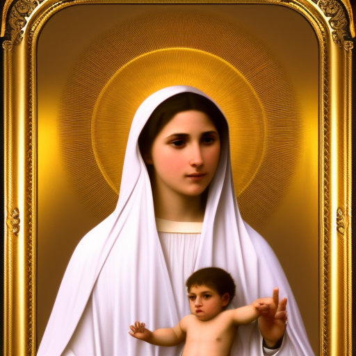Painting of our Lady of Fatima. Art by william adolphe bouguereau. During golden hour. Extremely detailed. Beautiful. 4K. Award winning. Full Body