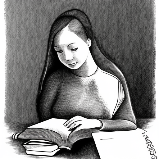  black and white pencil illustration high quality A person in the library
