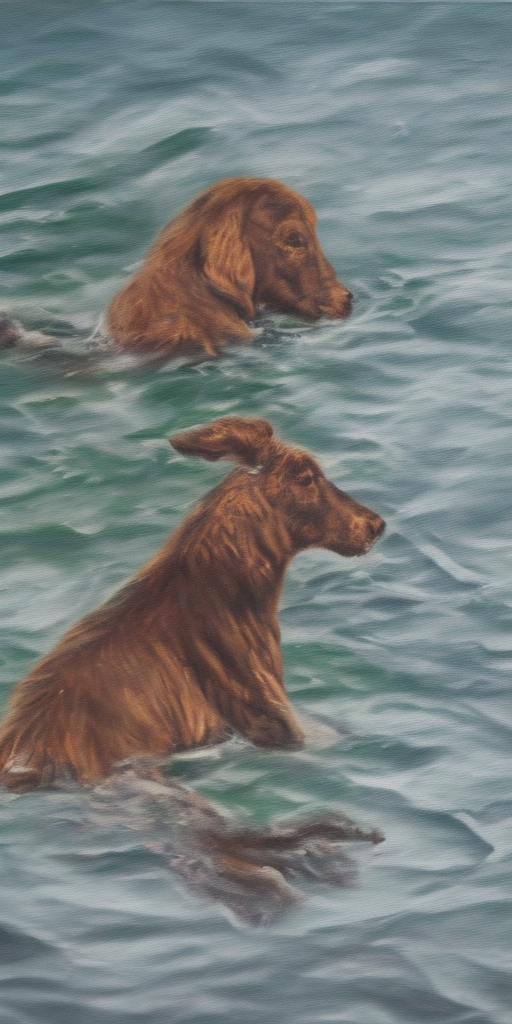 a oil painting of a Drowning animal