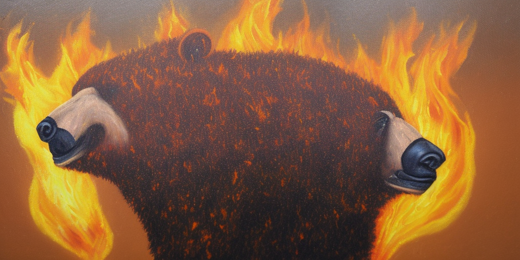 a oil painting of a burning Bear