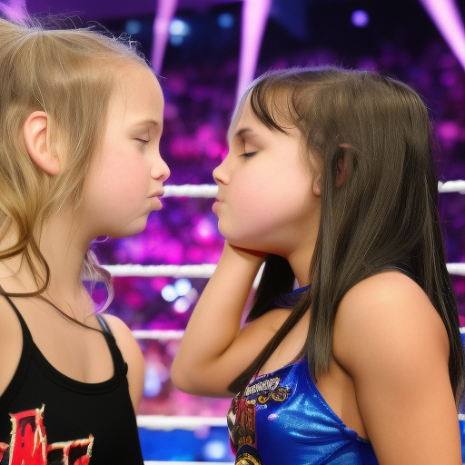 two preteens wwe girl kissing in ring 