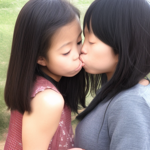 two sisters asian girl kissing 