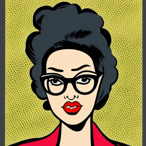 a black hair woman face with a large glasses portrait inspire in roy lichtenstein comic book
