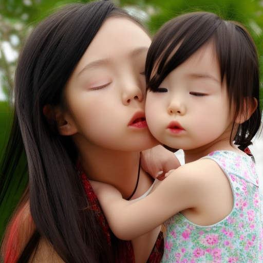 two Little model japanese girl kissing 
