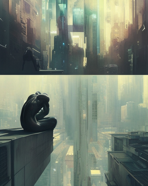 a highly detailed epic cinematic concept art CG render digital painting artwork: Ghost in the shell. By Greg Rutkowski, in the style of Francis Bacon and Syd Mead and Norman Rockwell and Beksinski, open ceiling, highly detailed, painted by Francis Bacon and Edward Hopper, painted by James Gilleard, surrealism, airbrush, Ilya Kuvshinov, WLOP, Stanley Artgerm, very coherent, triadic color scheme, art by Takato Yamamoto and James Jean