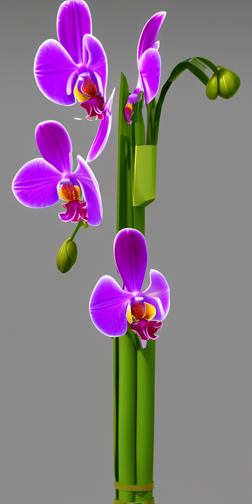 a 3d rendering of a rocket comes out of an orchid blossom
