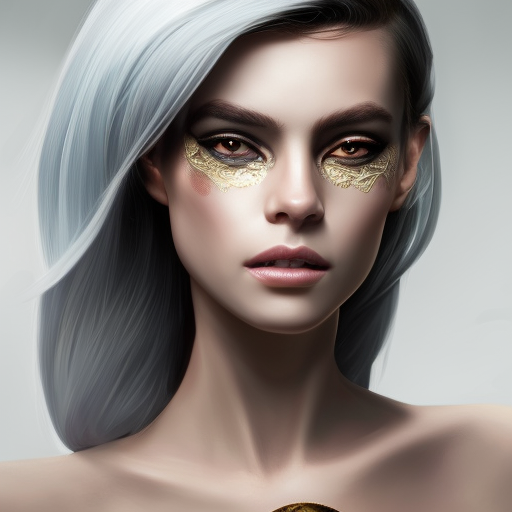 Portrait of @evea_helling_ , highly detailed and rendered gold jewelry, digital art, intricate, sharp focus, trending on Artstation, HQ, Unreal Engine 5, 4K UHD image, by Brom, Artgerm, face by Otto Schmidt