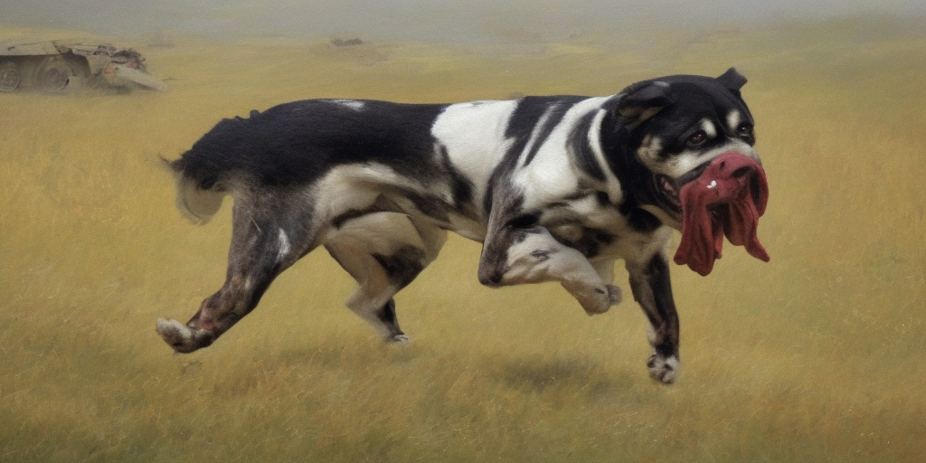 a oil painting of breathe! Cerberus, this could be a good dog, a dog that is sometimes a bit much, but a good dog, that could be him. Run Stop briefly, bend back and take a breath! tanks, sword, war culture – all that forces me to run around fully armored. Run Keep running and japs! ZERRRRBERUS is one, as I am, one of those young people who had a sword pressed into their hands without being asked. Run Run Wheeze Run out Prevent Support on your knees Fight back up Take a deep breath! OOOO ZERRREBERUSSS, the great Hades, who is basically the same as us, only appears big and strong on the outside. Run Keep running Breathe Keep breathing! If we are honest: He doesn't appear like that anymore, he lets us appear, uses us as figures who, without having to show himself, play his stronger, greatness. Whew Whew Whew Uf,Uf,Uf! Oh Cerberus, the life of another, that's what our lives have in common. O Cerberus you dog, by your very nature you are condemned to live for someone else's world. Dogs do not have their own cultural problems, they only carry those that have been attached to them. Run Wheeze Run Wheeze Stumble Puffing and tumbling Breathe and catch yourself Take a breath and pause for a moment! It is our tasks that reduce us, that make us myths, those who see evil, who raise swords and bark. Staring across the border so that no one dares to watch. Run Pressure Run Pressure Run Schnauf It squeezes the lungs, it squeezes the heart, it presses the head Keep running Keep breathing I keep walking into the other world, puffing and groaning, sweating, swimming in my tank. With trembling arms, hold coats of arms of the underworld.
