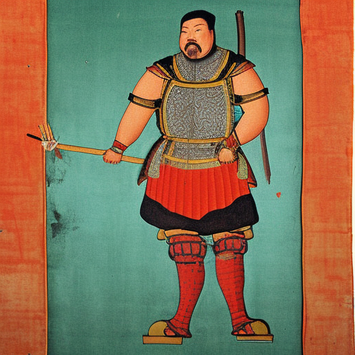 hyperdetailed painting asian large man in medieval armour