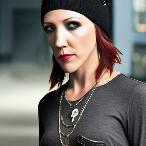 Skull shirt, Bullet necklace, black boots, short hair with beanie. Katie Cassidy as Chloe Price Life Is Strange