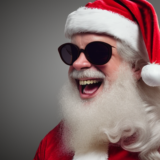 portrait of Santa Claus with sunglasses, laughing, very realistic, photorealistic, 4k ,8k
