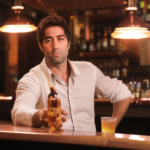 Constantine is sitting at a bar smoking 