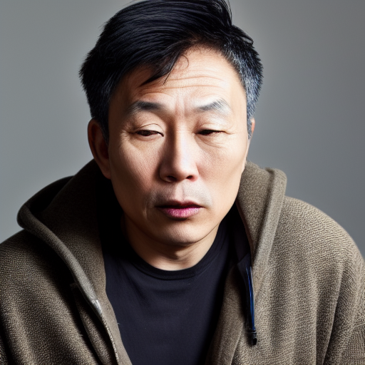 photo of a 47-year old asian man in the style of Annie Leibovitz, realistic, professionally, professionally color graded, half body shot, sharp focus, 8k high definition, intricate, elegant, extreme bokeh, 