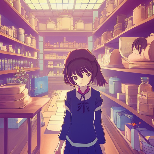 anime visual, portrait of a young female traveler in a alchemist's shop interior, cute face by yoh yoshinari, katsura masakazu, studio lighting, dynamic pose, dynamic perspective, strong silhouette, anime cels, ilya kuvshinov, cel shaded, crisp and sharp, rounded eyes, moody, blue colors!!!!!!