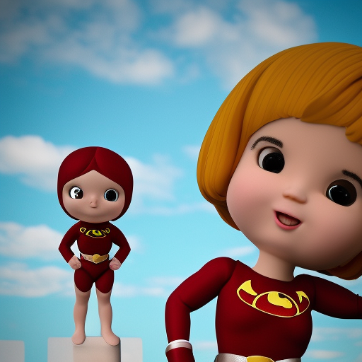 tiny young power girl, 3D, standing, full budy, centralized, funny and sweet, photo realistic, cinematic ,lighting, 8k