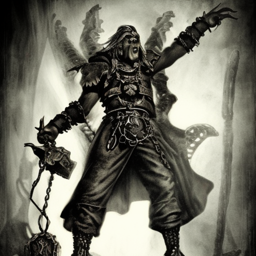 dark sorcerer of Belakor holding book, belt made from chains, big black nails in flesh, using shadow magic, Warhammer fantasy, creepy, grim-dark, gritty, realistic, illustration, high definition