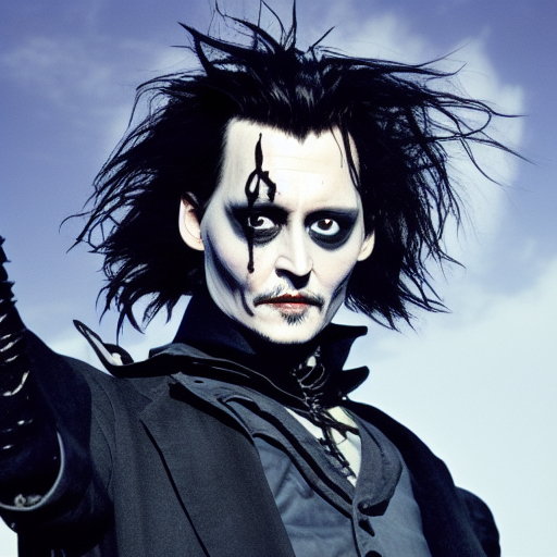 photo of johnny depp as edward scissorhands, highly detailed, centered, solid color background, realistic photography, 8k