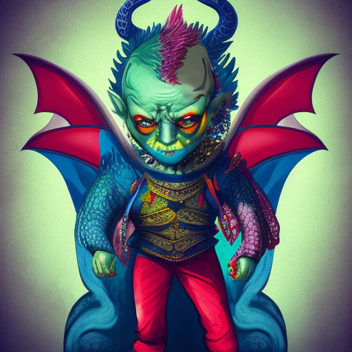 badass young angry clown on the back of a dragon from game of thrones with colorful clothes from further perspective