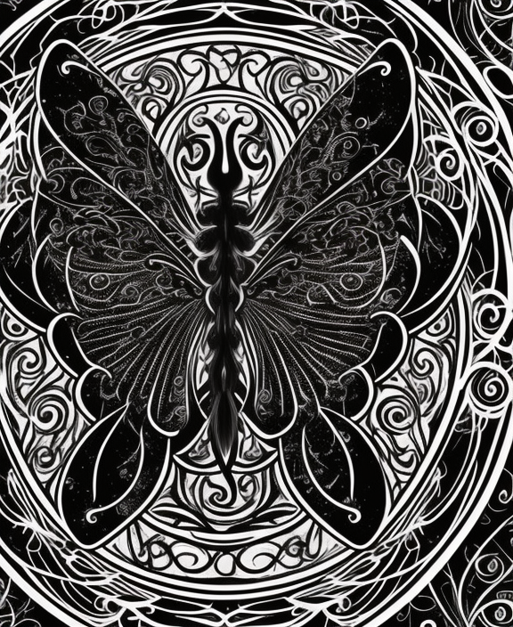The Mystic: This design portrays a butterfly with ethereal wings, surrounded by swirling patterns and intricate gothic details. The butterfly hovers above an old-style axe, which adds a touch of danger to the design. This design is perfect for fans of dark fantasy and spiritual symbolism,  tshirt design, vector graphics, detail design, contour, white background, --ar 3:2, redhttps://images.prismic.io/rushordertees-web/NjY1NDUxZTktZDQ5ZC00ZGEzLTljZDQtNDUzZTMwZTNhOWQ4_oleg-3-225x300.jpg?auto=compress,format&rect=0,0,225,300&w=225&h=300