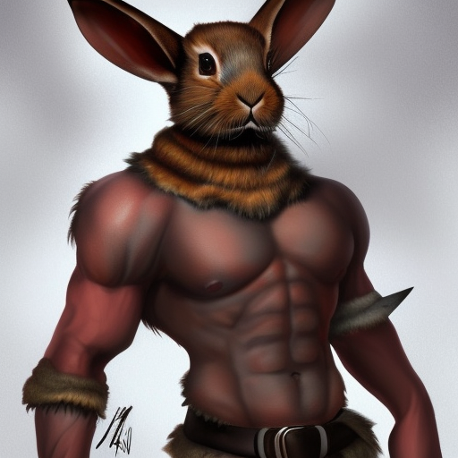 full body portrait, mdjrny-v4 style portrait of impossibly muscled savage body builder anthro rabbit shaman with boots and clawed hands, roaring, covered in blood, digital painting, artstation, concept art, smooth, sharp focus, 8k