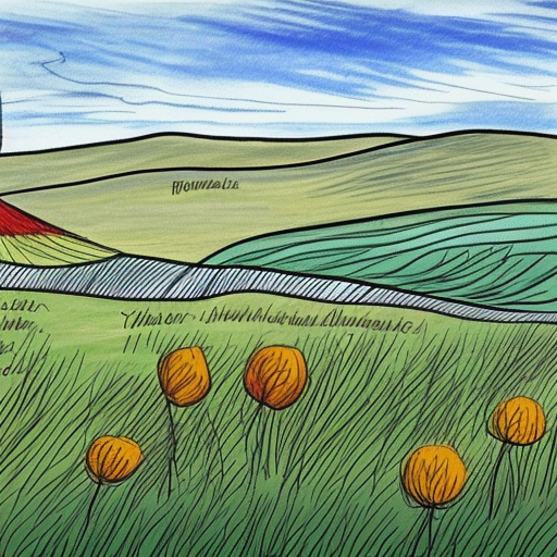 dessin à colorier sans couleur 
paysage de campagne avec des détails très précis 