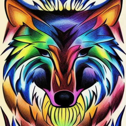 Starwolf, high quality, colourful pencil illustration high quality