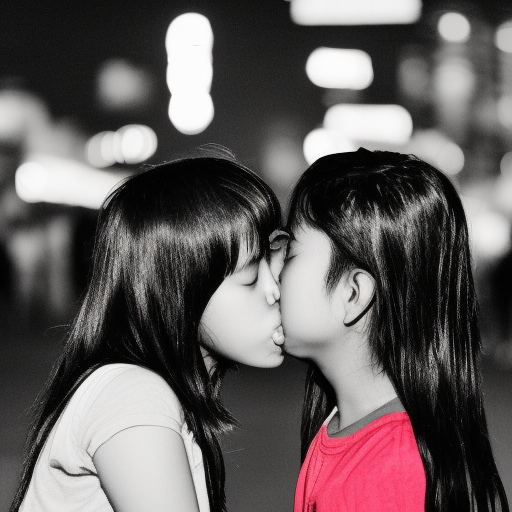 two preteens melayu girl kissing at night market 