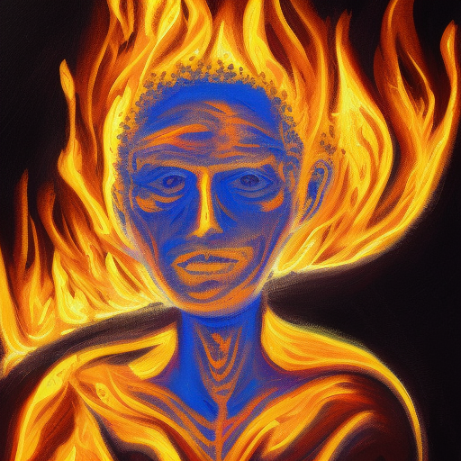 fire painting of a desert puzzle person