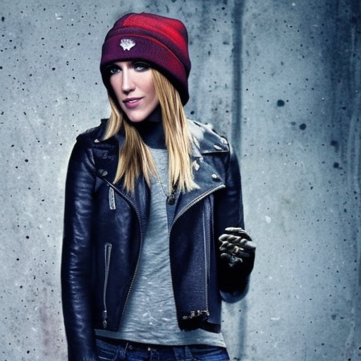 Bullet necklace, black boots, short Blonde hair, beanie. Katie Cassidy as Chloe Price Life Is Strange