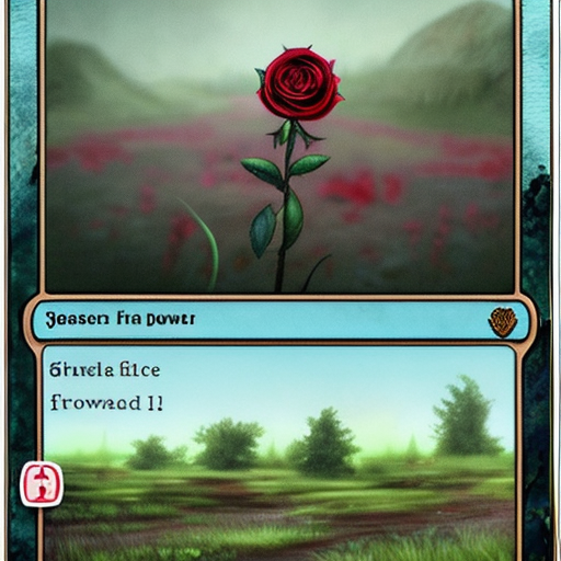 a flower in a wasteland, one single flower, red rose, destroyed swampland, dead trees in background, one lone flower, concept art, style of magic the gathering