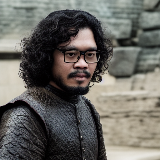 a malaysian man with curly hair and glasses in a scene from game of thrones