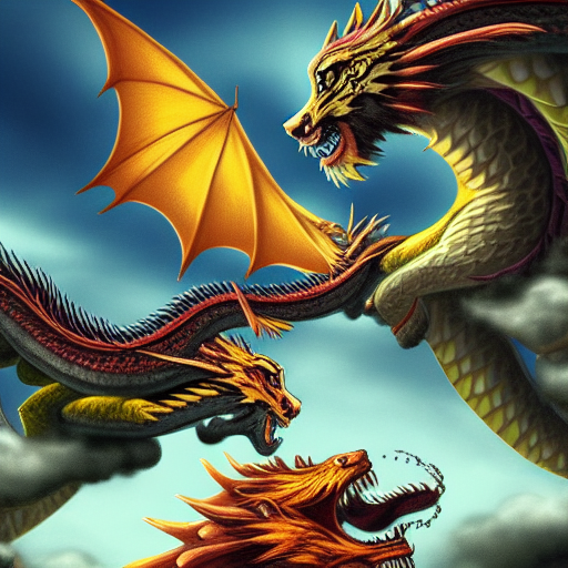 a tiger and dragon dragon dragon next to each other on a cliff. Realistic